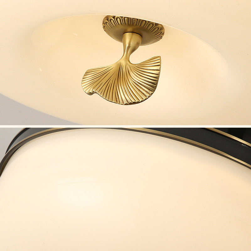 Classic Bowl Shaped Semi Flush Lamp Glass LED Ceiling Mounted Light for Living Room