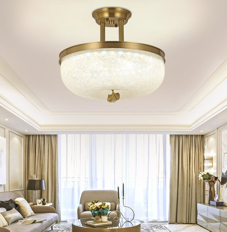 Classic Bowl Shaped Semi Flush Lamp Glass LED Ceiling Mounted Light for Living Room