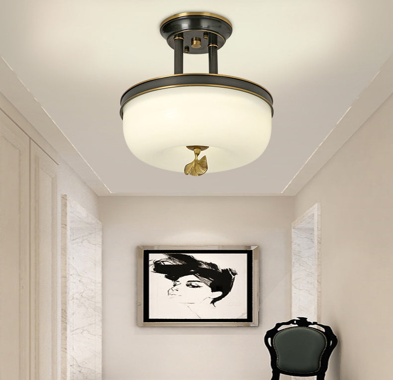 Classic Bowl Shaped Semi Flush Lamp Glass LED Ceiling Mounted Light for Living Room