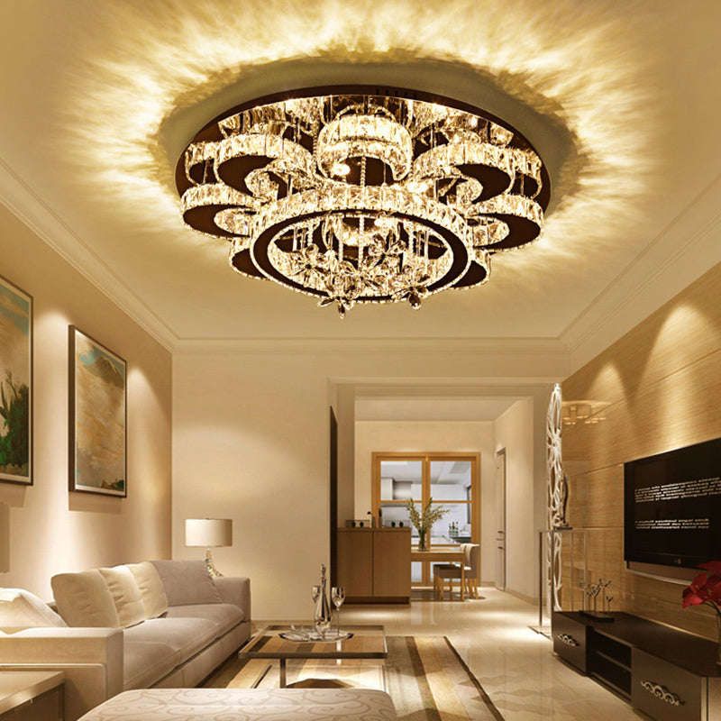 Luxurious Contemporary Flower Ceiling Lamp Crystal Living Room LED Semi Flush Light in Stainless Steel