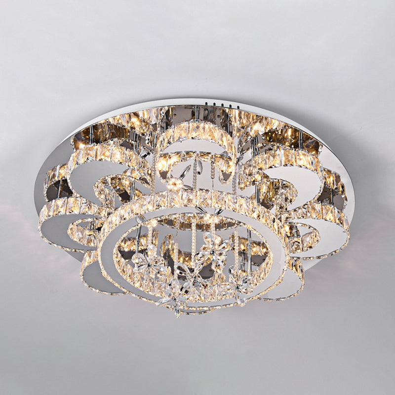 Luxueuse lampe de plafond de fleurs contemporaines Crystal salon LED Semi Flush Light en acier inoxydable