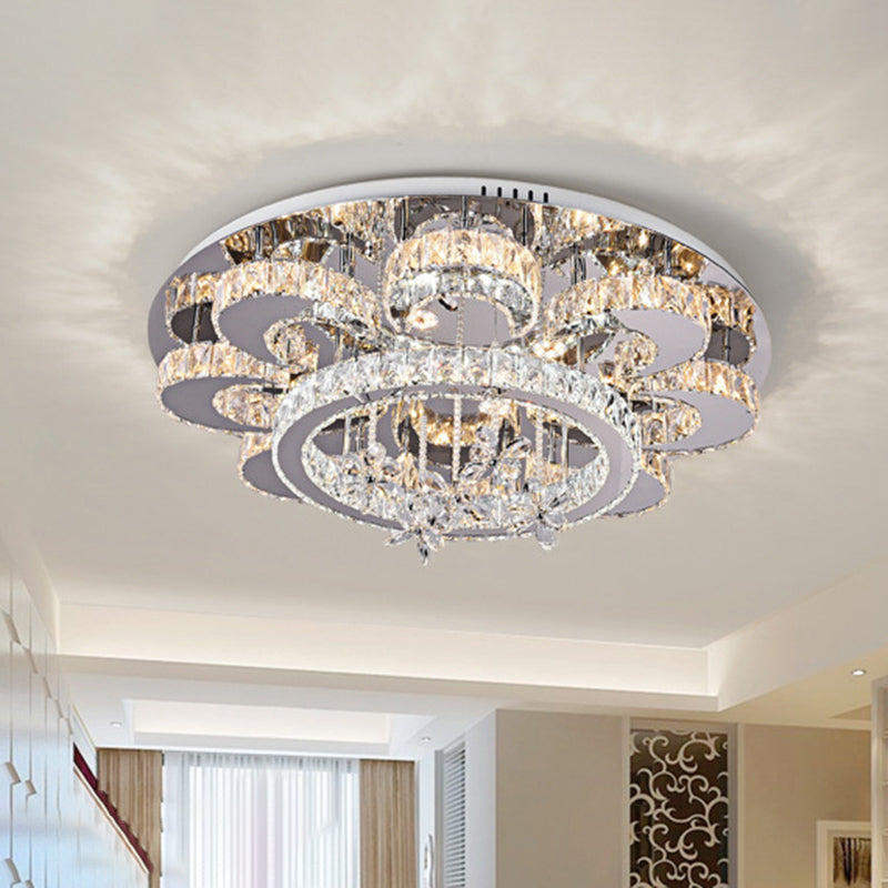 Luxueuse lampe de plafond de fleurs contemporaines Crystal salon LED Semi Flush Light en acier inoxydable