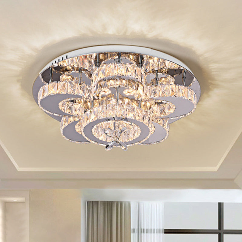 Luxurious Contemporary Flower Ceiling Lamp Crystal Living Room LED Semi Flush Light in Stainless Steel