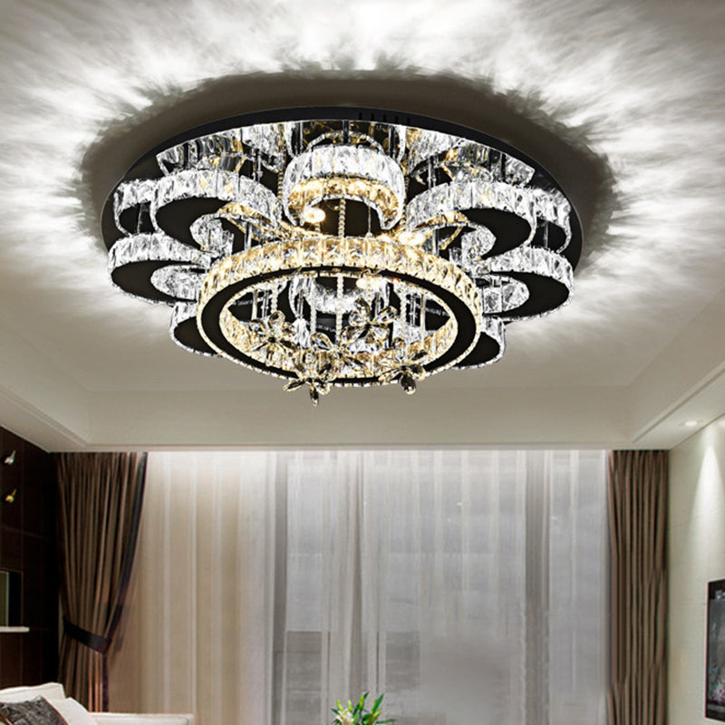 Luxueuse lampe de plafond de fleurs contemporaines Crystal salon LED Semi Flush Light en acier inoxydable