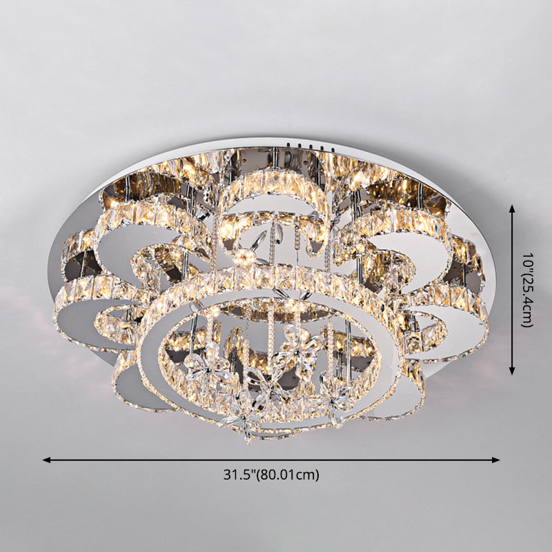 Luxueuse lampe de plafond de fleurs contemporaines Crystal salon LED Semi Flush Light en acier inoxydable