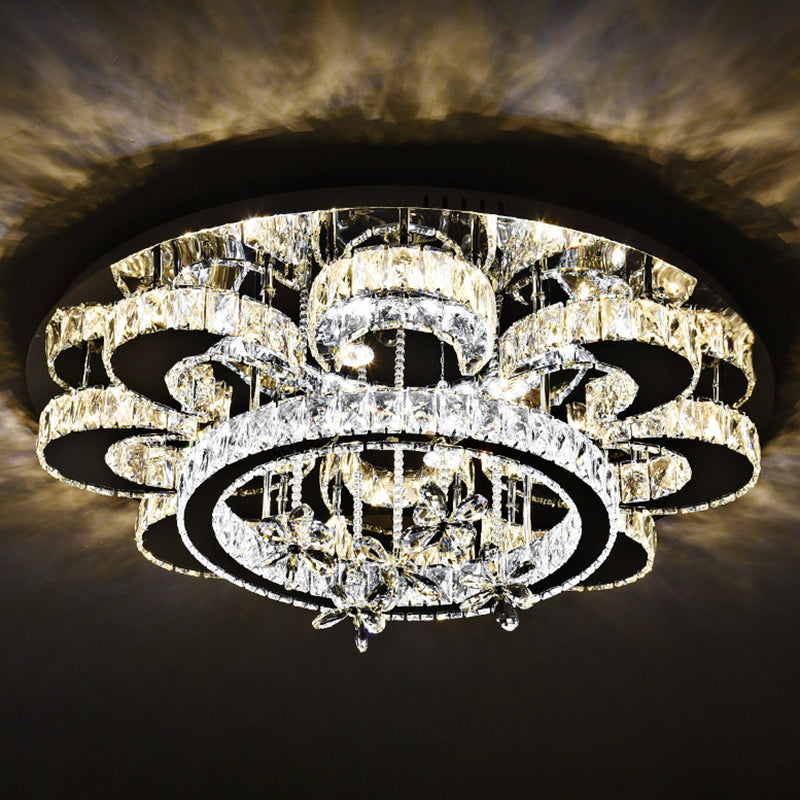 Luxurious Contemporary Flower Ceiling Lamp Crystal Living Room LED Semi Flush Light in Stainless Steel