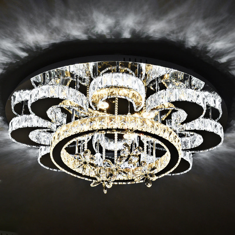 Luxurious Contemporary Flower Ceiling Lamp Crystal Living Room LED Semi Flush Light in Stainless Steel