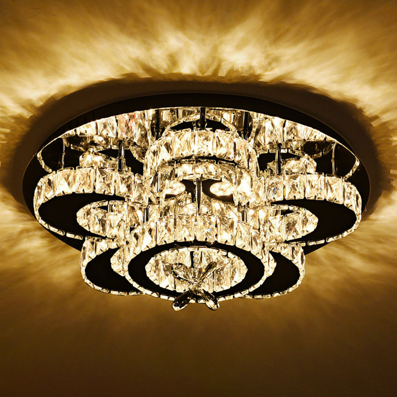 Luxurious Contemporary Flower Ceiling Lamp Crystal Living Room LED Semi Flush Light in Stainless Steel