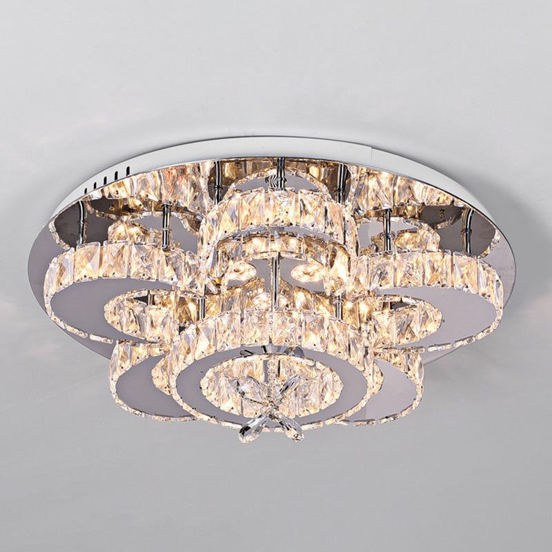 Luxueuse lampe de plafond de fleurs contemporaines Crystal salon LED Semi Flush Light en acier inoxydable