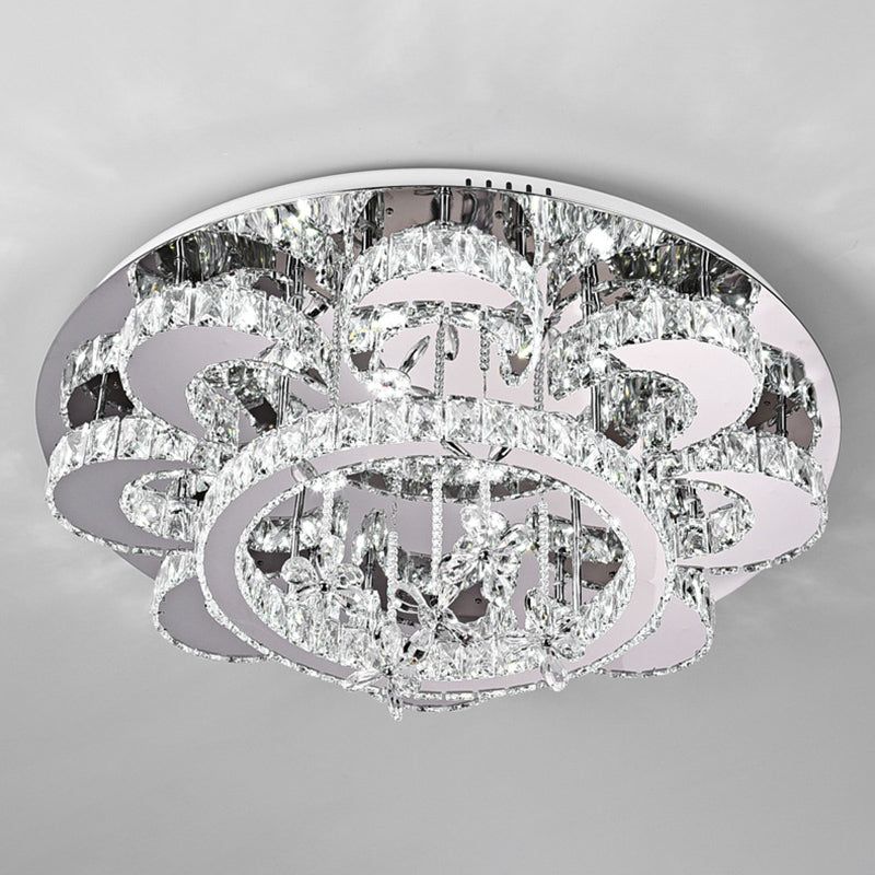 Luxueuse lampe de plafond de fleurs contemporaines Crystal salon LED Semi Flush Light en acier inoxydable