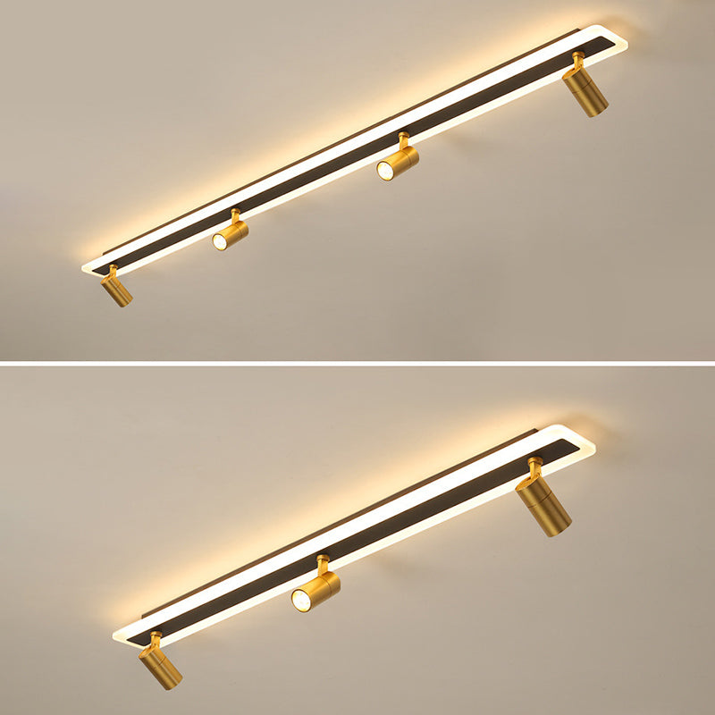 Montaje de lavado LED de sombra acrílica rectangular en simplicidad moderna de metal semi rascada de techo para sala de estar