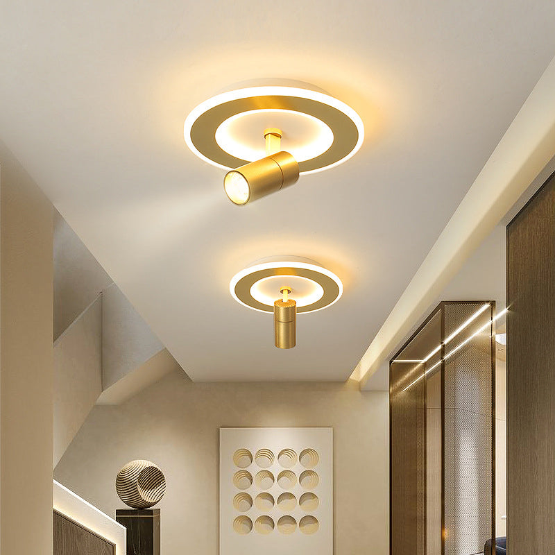 Montaggio semifulto a LED a 1 luce in moderna luce a soffitto interno in metallo conciso in oro