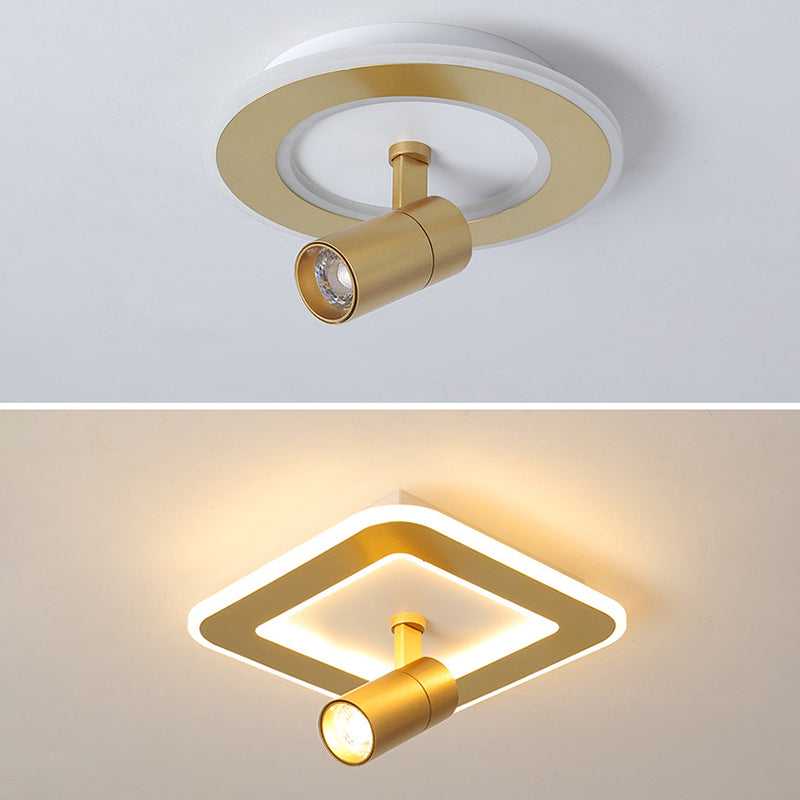 Montaggio semifulto a LED a 1 luce in moderna luce a soffitto interno in metallo conciso in oro