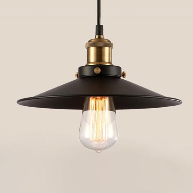 1 Light Saucer Pendant Lamp Vintage Industrial Black Metal Warehouse Hanging Lamp