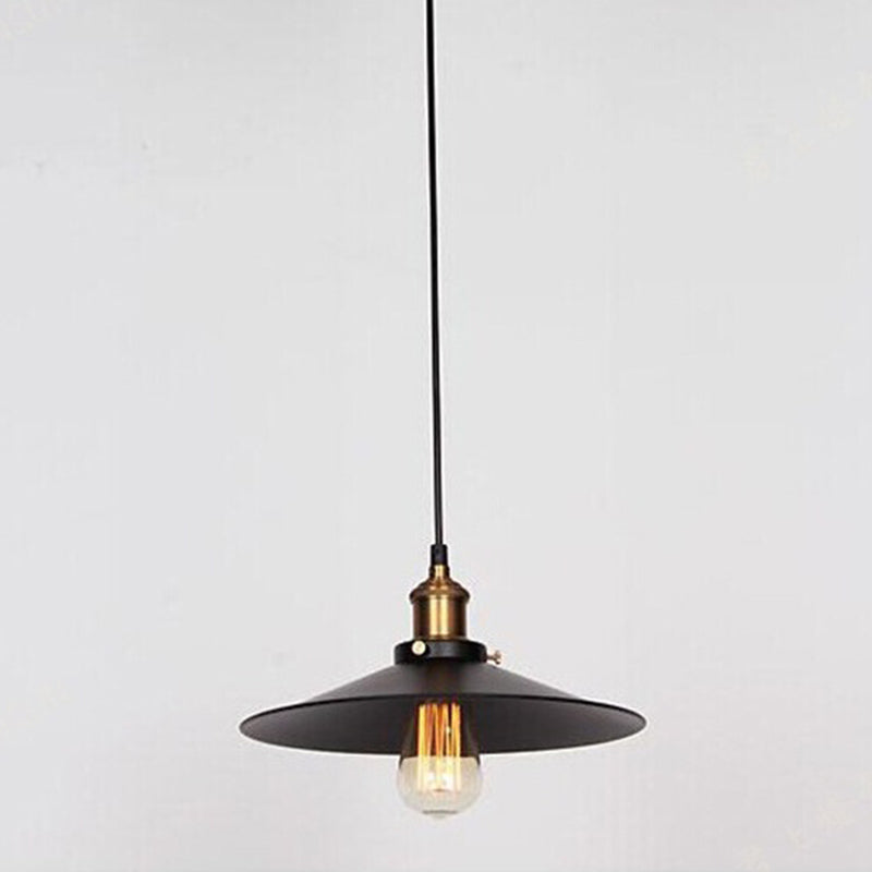 1 Light Saucer Pendant Lamp Vintage Industrial Black Metal Warehouse Hanging Lamp