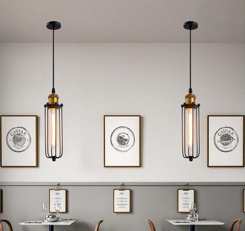 Vintage Industrial Zylindrische Drahtkäfigkäfig Anhänger Licht Black Metall Suspension Licht für Wohnzimmer