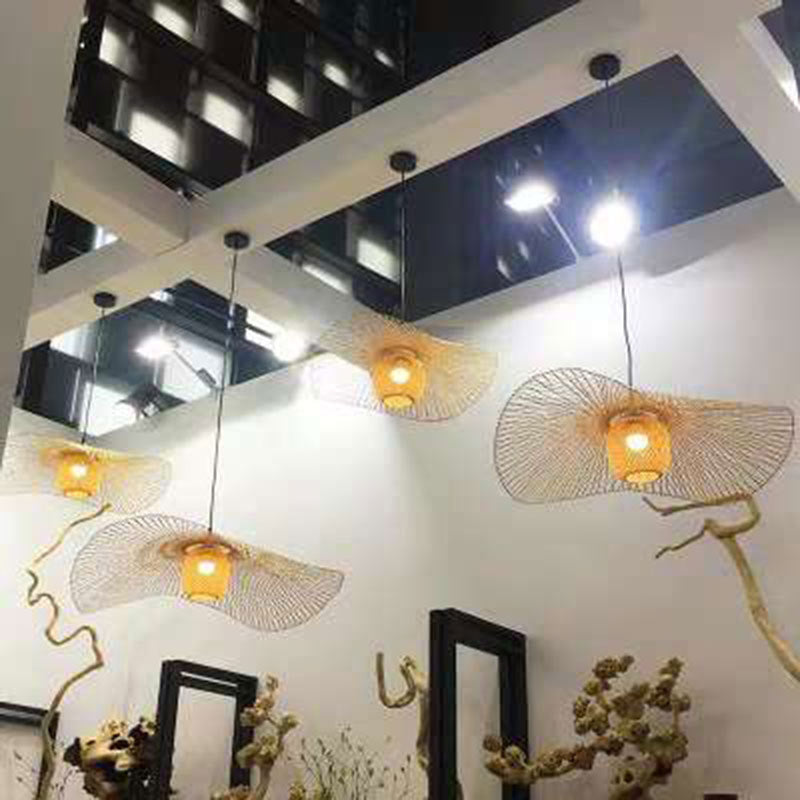 Luminaires d'éclairage pendentif chinois en bambou léger avec cordon suspendu pour restaurant