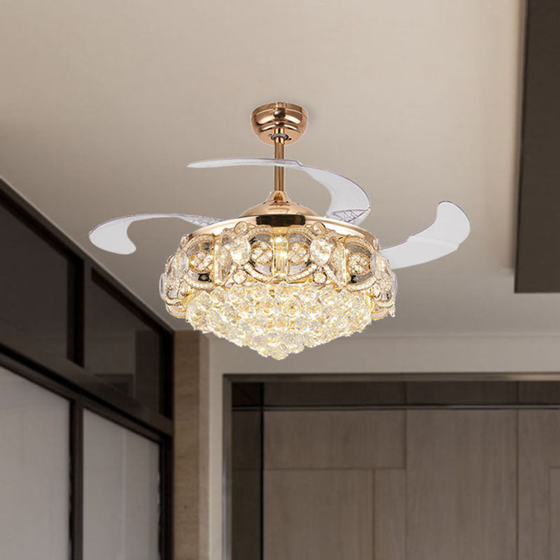 Tapered Opulent Crystal Ball Indoor Fan Light Modernity LED Gold Finish Ceiling Lamp with Remote Control/Wall Control/Frequency Conversion