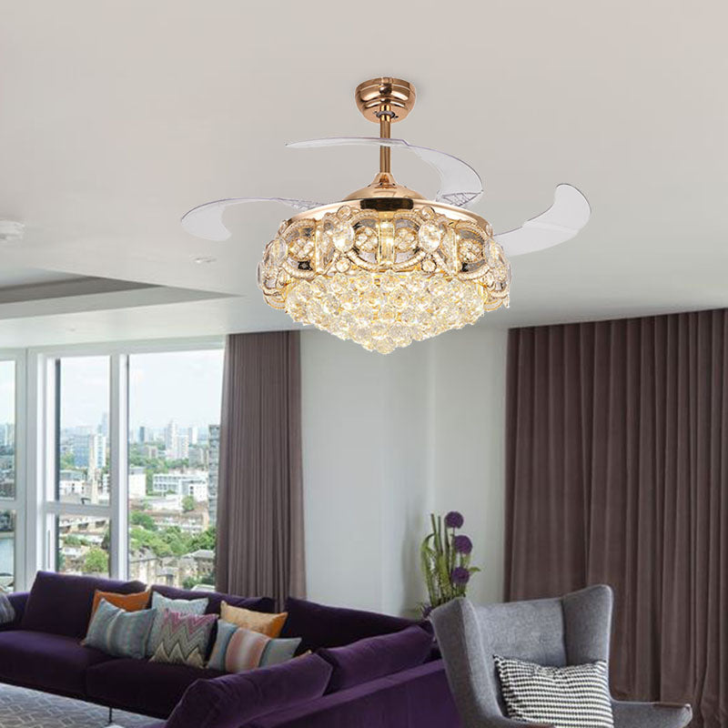 Tapered Opulent Crystal Ball Indoor Fan Light Modernity LED Gold Finish Ceiling Lamp with Remote Control/Wall Control/Frequency Conversion