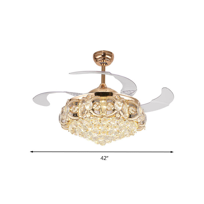 Tapered Opulent Crystal Ball Indoor Fan Light Modernity LED Gold Finish Ceiling Lamp with Remote Control/Wall Control/Frequency Conversion