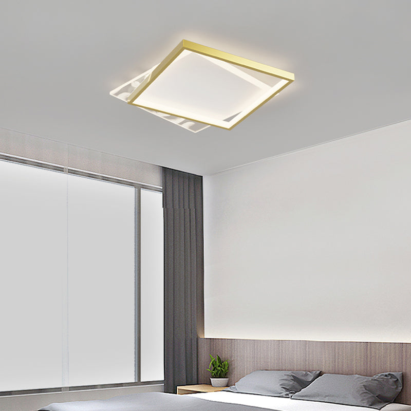 Luce a soffitto a led con piuma dorata in oro acrilico in moderno supporto in metallo oblungo in stile conciso per spazi interni