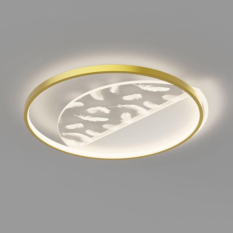 Luce a soffitto a led con piuma dorata in oro acrilico in moderno supporto in metallo oblungo in stile conciso per spazi interni