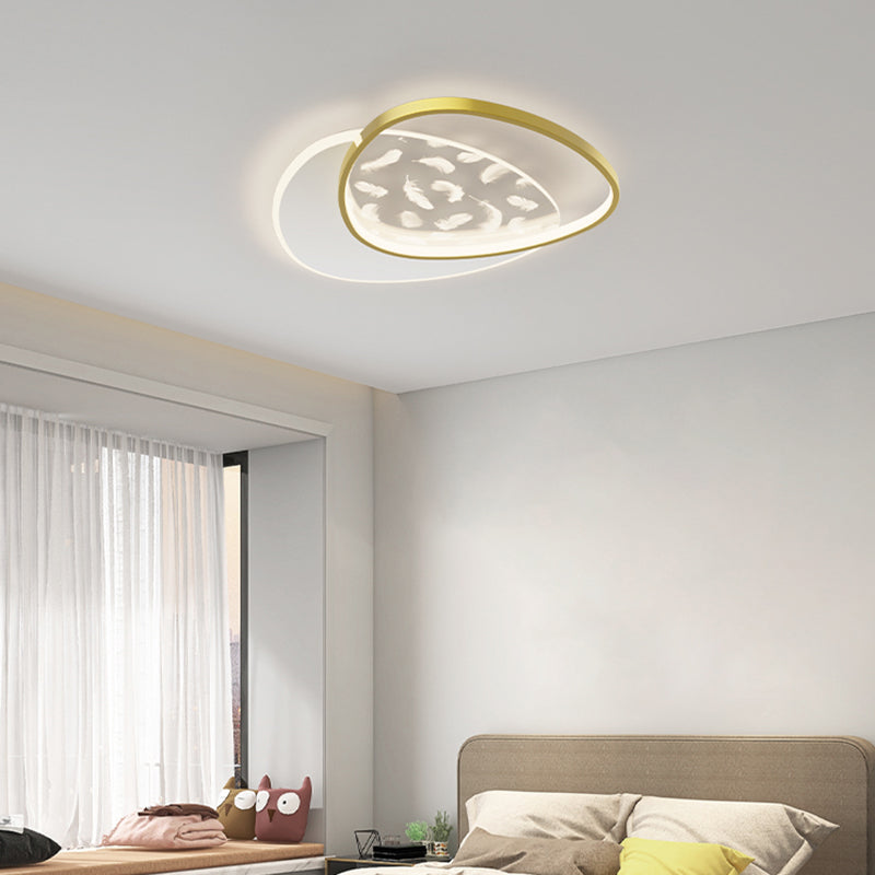 Acrylic Gold Feather LED Ceiling Light in Modern Concise Style Oblong Metal Flush Mount for Interior Spaces