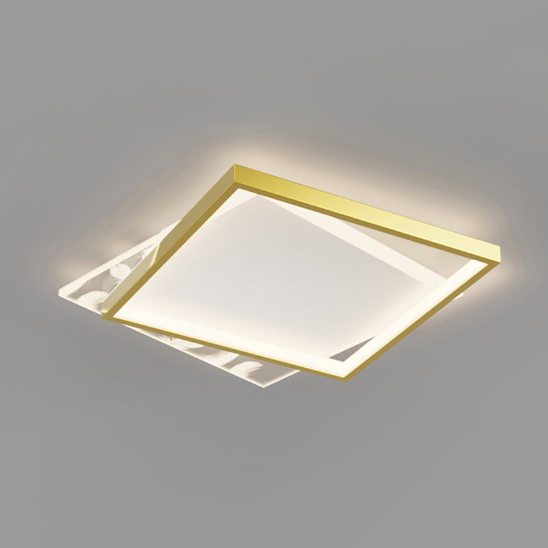 Acrylic Gold Feather LED Ceiling Light in Modern Concise Style Oblong Metal Flush Mount for Interior Spaces