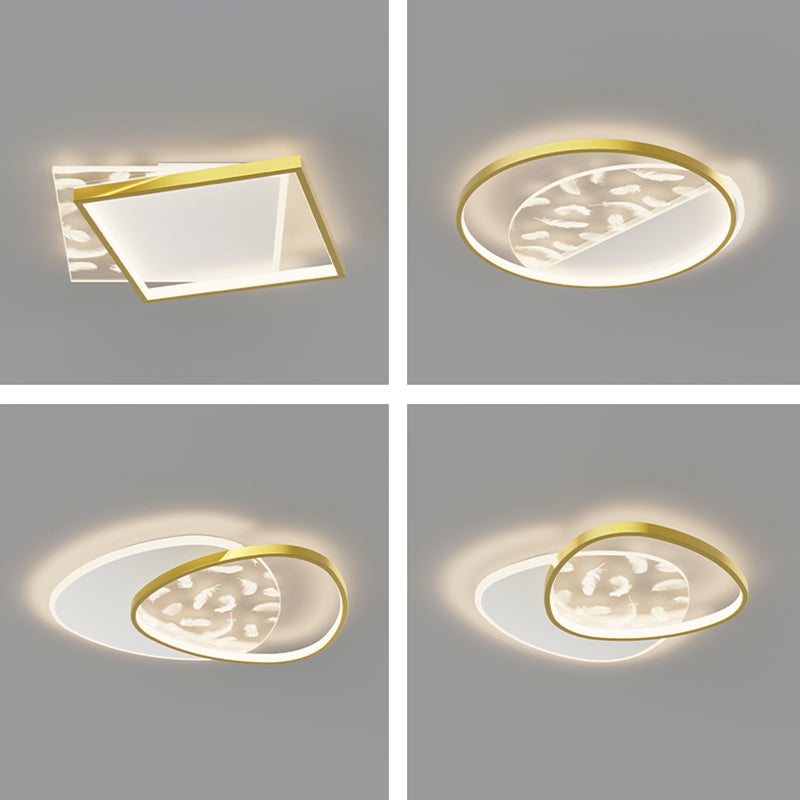 Acrylic Gold Feather LED Ceiling Light in Modern Concise Style Oblong Metal Flush Mount for Interior Spaces