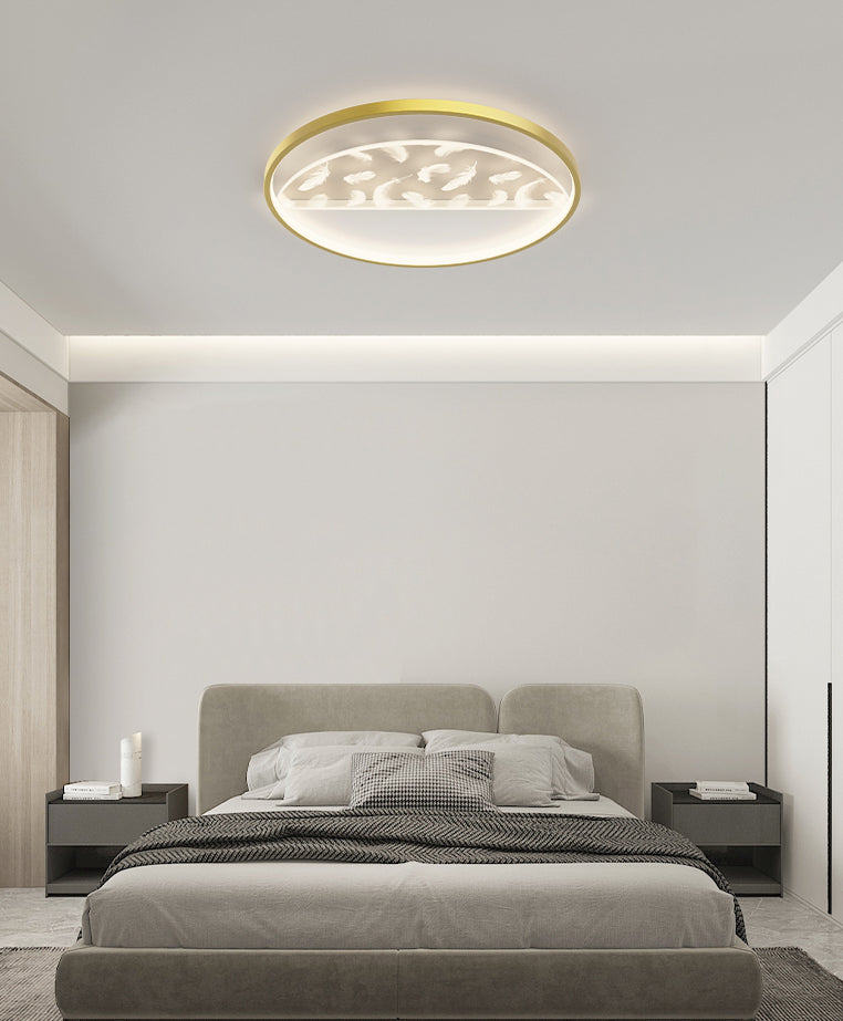 Luce a soffitto a led con piuma dorata in oro acrilico in moderno supporto in metallo oblungo in stile conciso per spazi interni