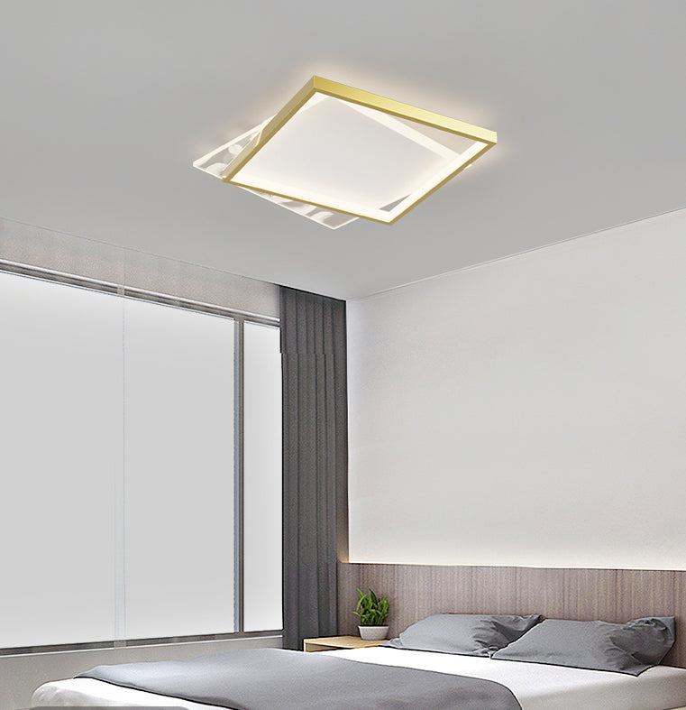 Acrylic Gold Feather LED Ceiling Light in Modern Concise Style Oblong Metal Flush Mount for Interior Spaces