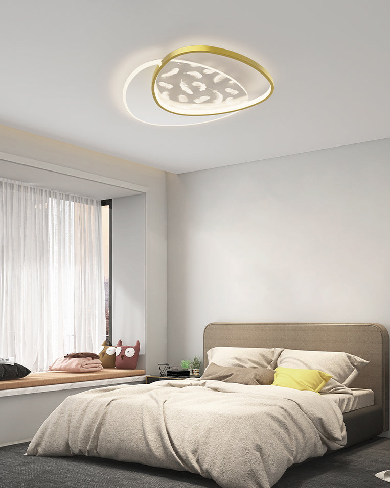 Acrylic Gold Feather LED Ceiling Light in Modern Concise Style Oblong Metal Flush Mount for Interior Spaces