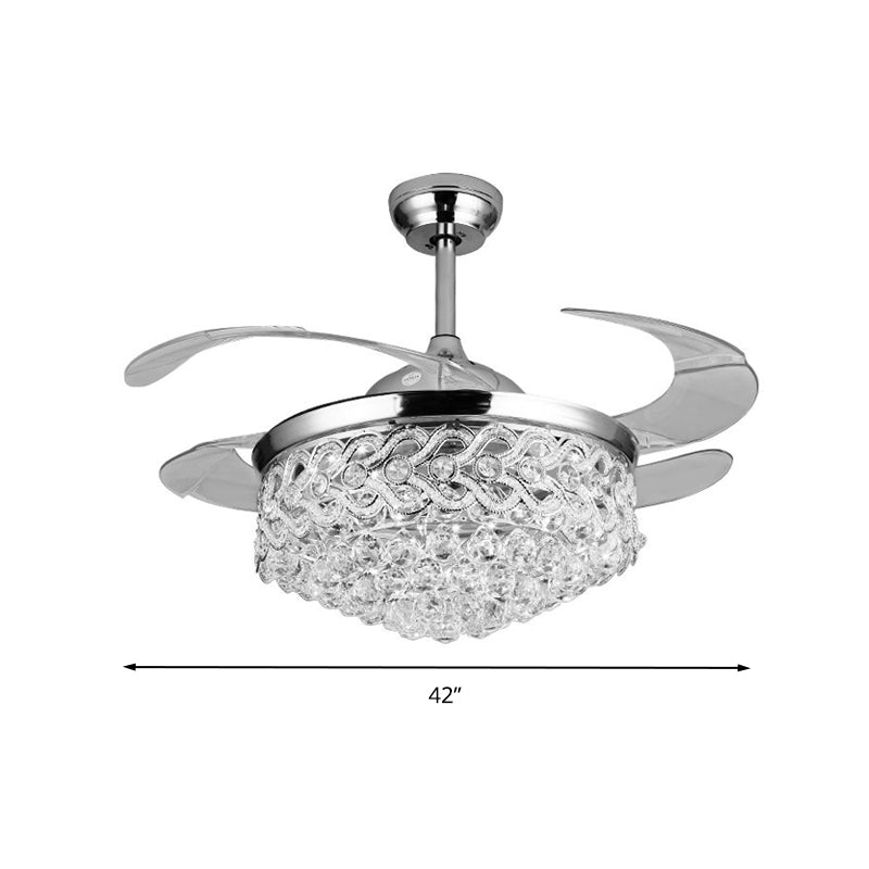 Simple Tapered Ceiling Fan Light Crystal Orbs Chrome/Gold Finish LED Hanging Lamp with Frequency Conversion/Remote Control/Wall Control