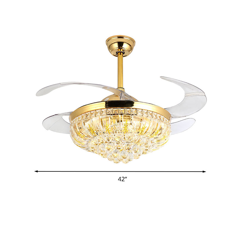 Cut Crystal Conical LED Ceiling Mount Fan Modern Stylish Golden Semi Flush Light with Remote Control/Wall Control/Frequency Conversion