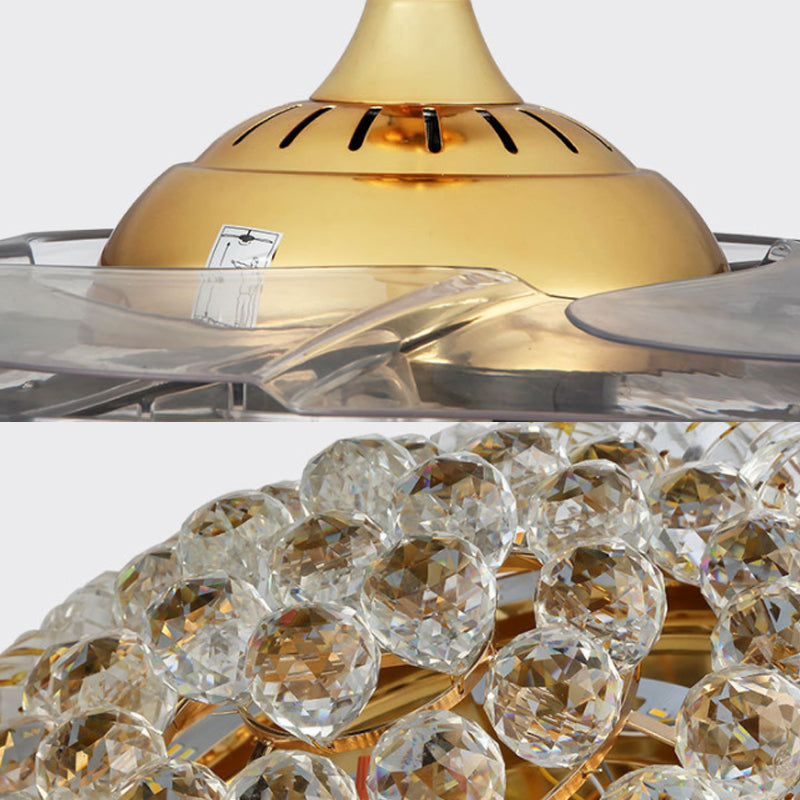 Cut Crystal Conical LED Ceiling Mount Fan Modern Stylish Golden Semi Flush Light with Remote Control/Wall Control/Frequency Conversion