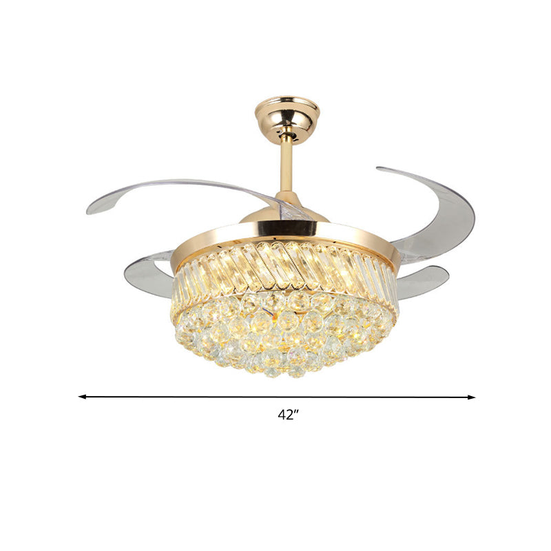 Gold Barrel Hanging Lamp with Fan Modern LED Crystal Orb Ceiling Lighting in Color-Changing/White Light, Wall Control/Remote Control/Frequency Conversion