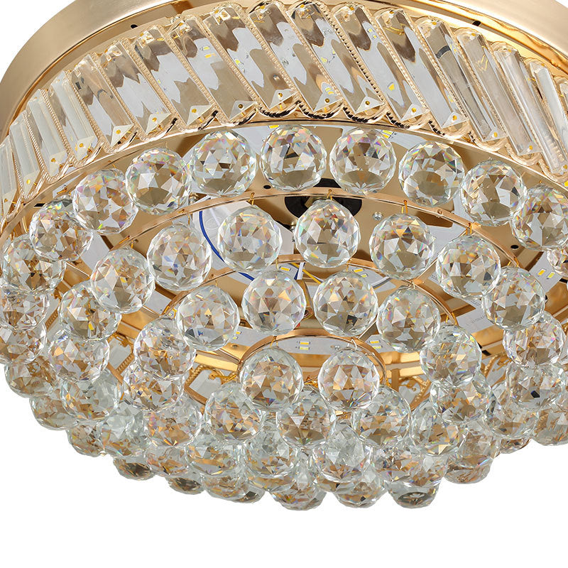 Gold Barrel Hanging Lamp with Fan Modern LED Crystal Orb Ceiling Lighting in Color-Changing/White Light, Wall Control/Remote Control/Frequency Conversion