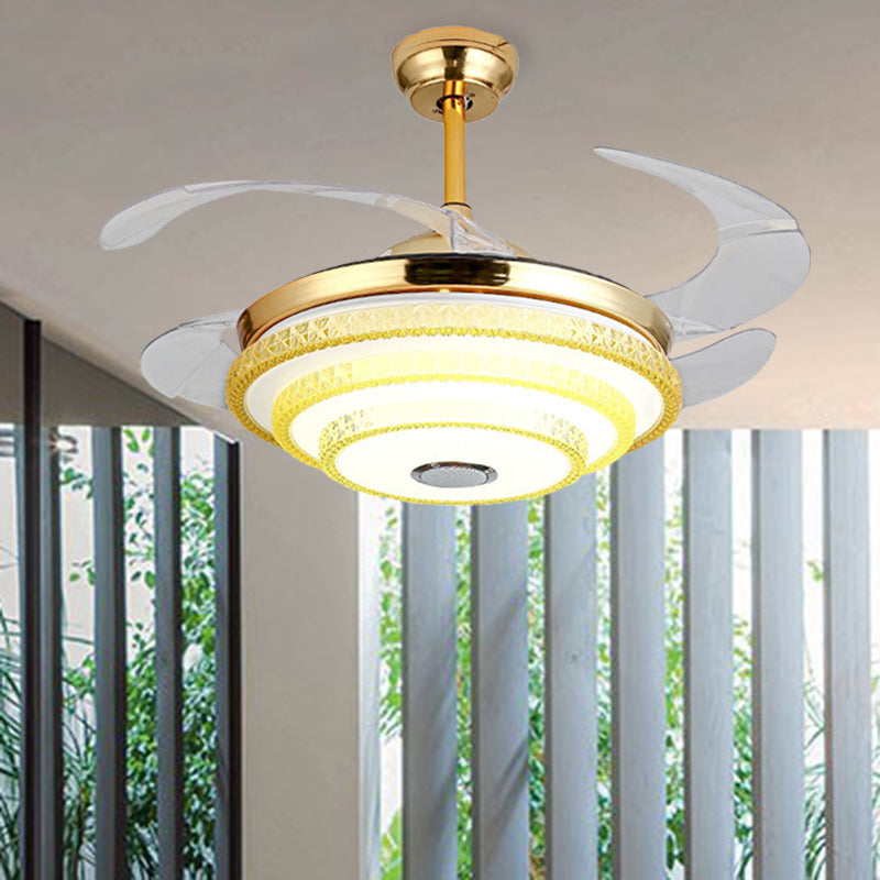 Tapered Crystal Encrusted Fan Light Modern LED Gold Semi Mount Lamp with Bluetooth Speaker and Remote Control/Wall Control/Frequency Conversion