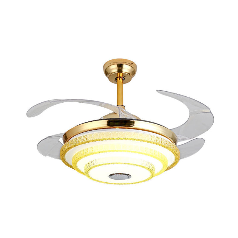 Tapered Crystal Encrusted Fan Light Modern LED Gold Semi Mount Lamp with Bluetooth Speaker and Remote Control/Wall Control/Frequency Conversion