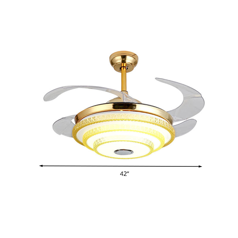 Tapered Crystal Encrusted Fan Light Modern LED Gold Semi Mount Lamp with Bluetooth Speaker and Remote Control/Wall Control/Frequency Conversion