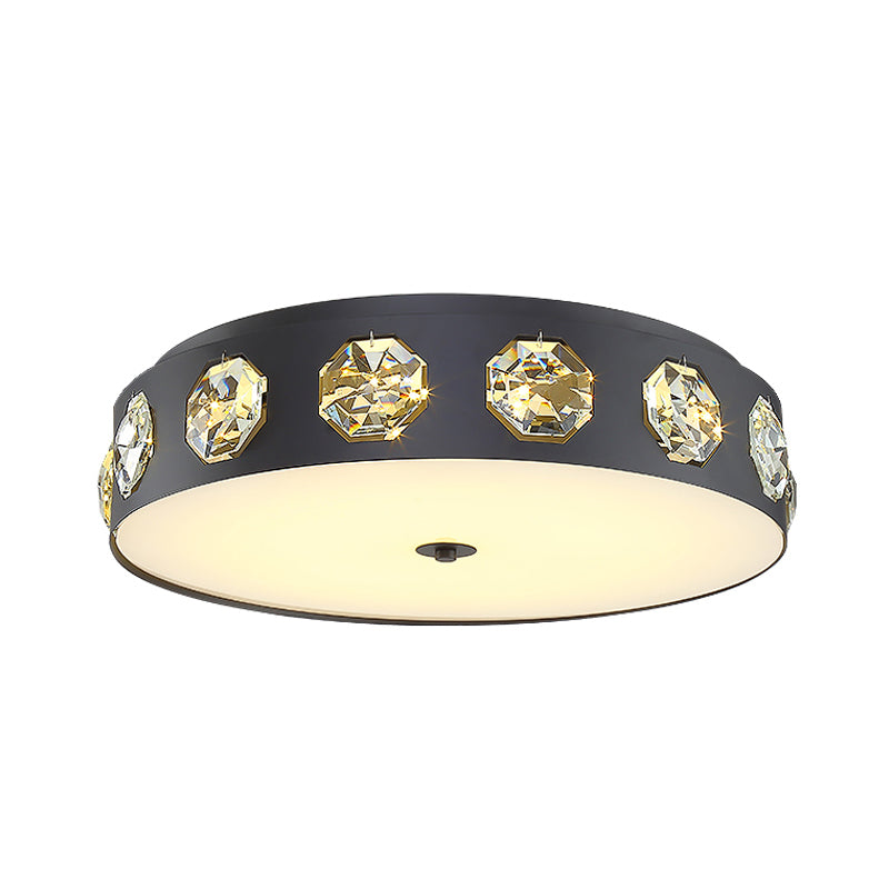 Minimalist Drum Shape Flush Light Beveled Crystal LED Living Room Ceiling Lighting in Grey, 18"/21.5" Dia