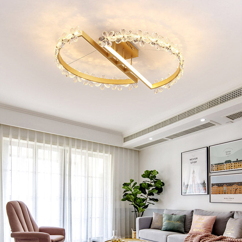 19.5"/29" Long Petal Ceiling Mounted Fixture Nordic Clear Crystal LED Gold Flush Mount Lighting in Warm/White/3 Color Light