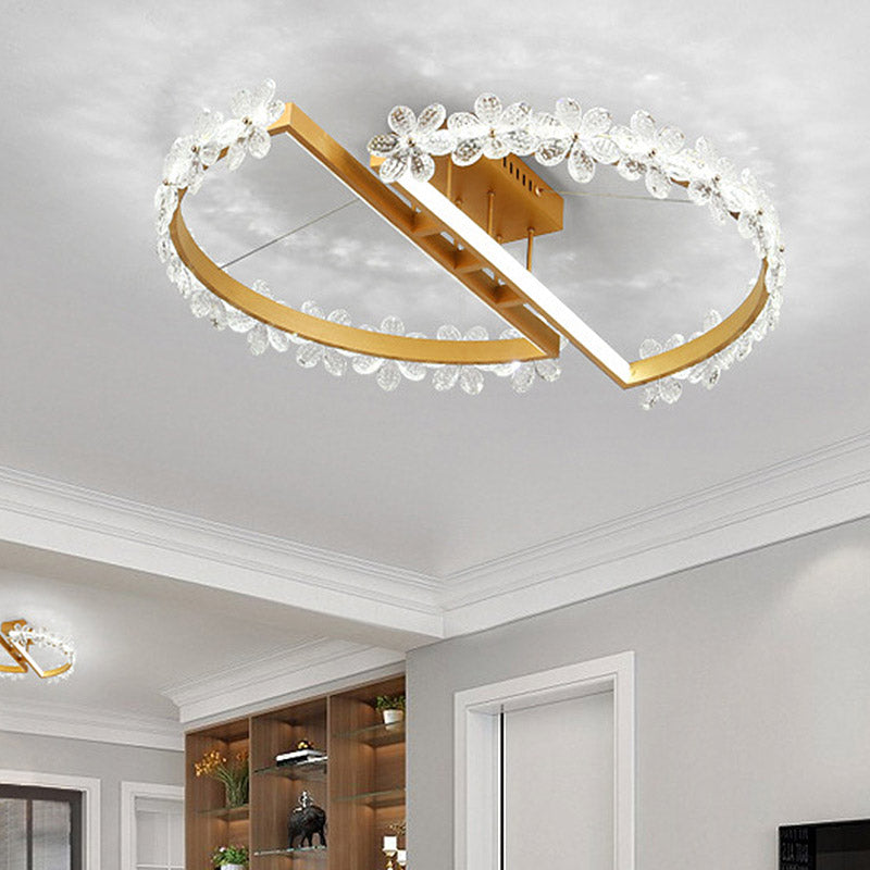 19.5"/29" Long Petal Ceiling Mounted Fixture Nordic Clear Crystal LED Gold Flush Mount Lighting in Warm/White/3 Color Light