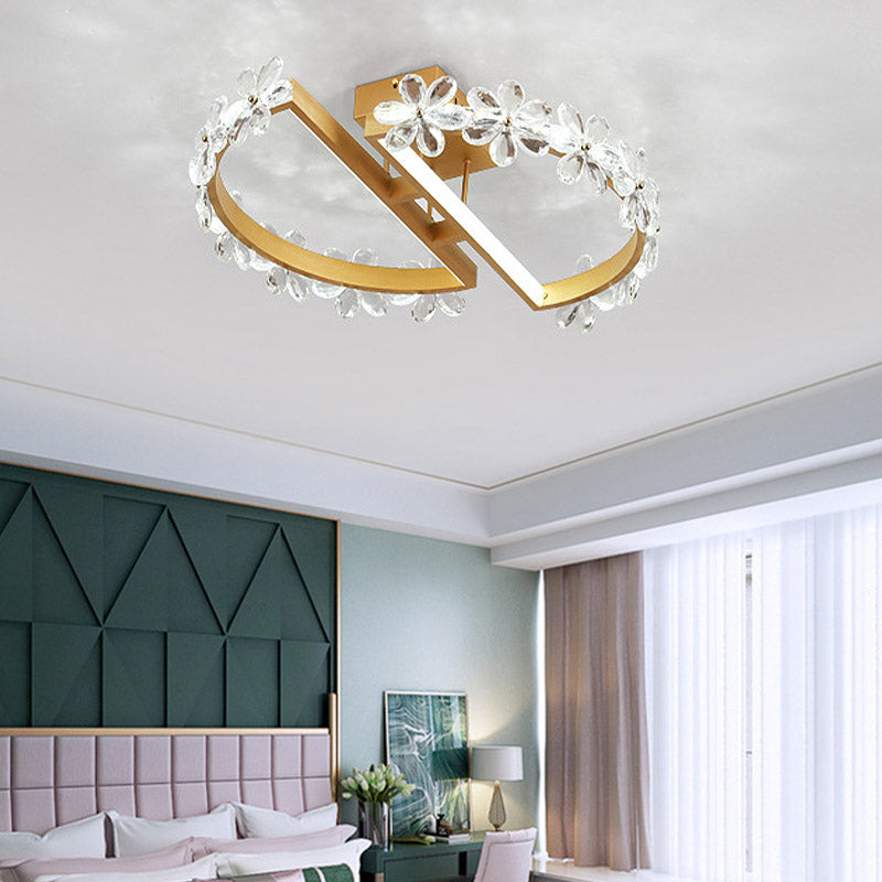 Apparecchio da soffitto a petalo lungo da 19,5"/29" in cristallo nordico trasparente LED con illuminazione da incasso in oro con luce calda/bianca/3 colori