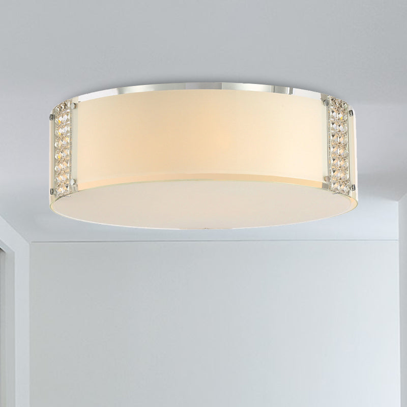 Drum K9 Crystal Ceiling Light Simple Style 8 Heads Chrome Flush Mount Fixture for Bedroom