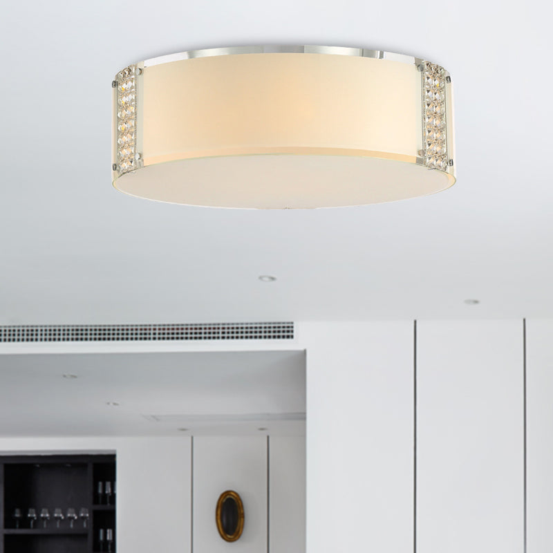 Tambour K9 Crystal Ceiling Lumière Simple Style 8 Têtes Chrome Flush Fixture pour la chambre