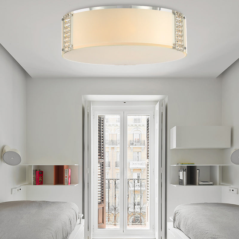 Tambour K9 Crystal Ceiling Lumière Simple Style 8 Têtes Chrome Flush Fixture pour la chambre