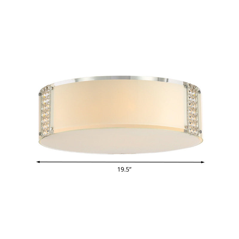 Drum K9 Crystal Ceiling Light Simple Style 8 Heads Chrome Flush Mount Fixture for Bedroom