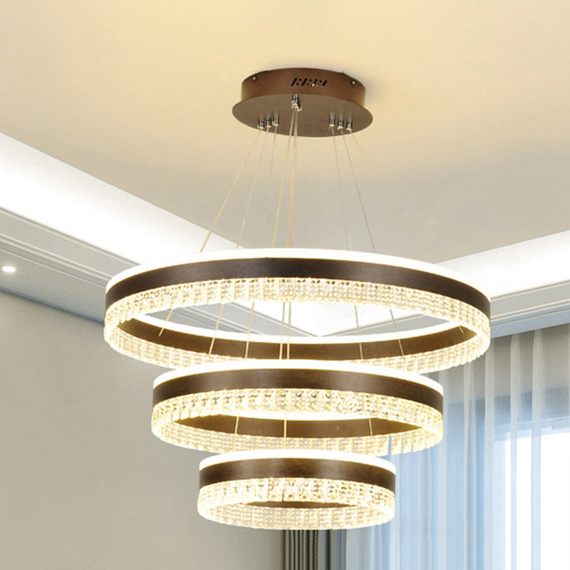 Black 3 Tiers Pendant Lighting Contemporary Crystal Block LED Ceiling Chandelier in Warm/White/3 Color Light