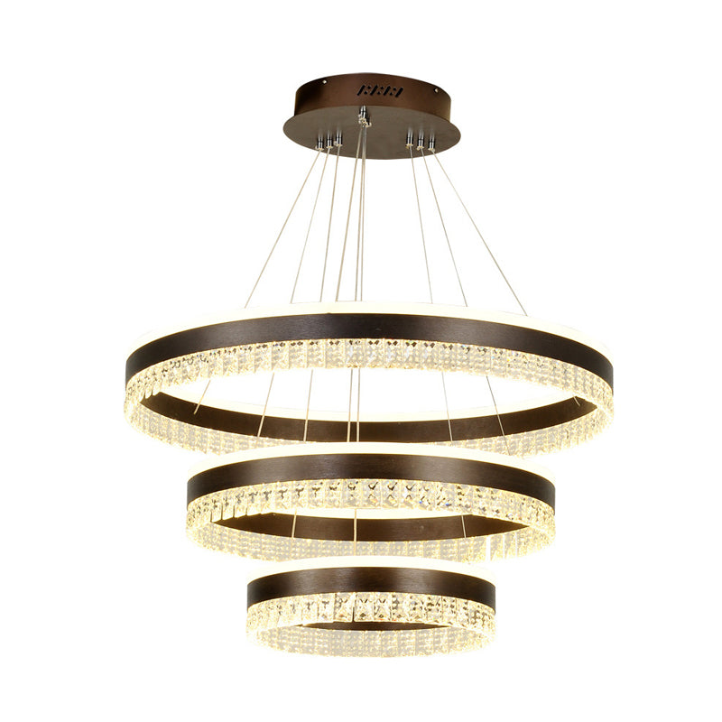 Black 3 Tiers Pendant Lighting Contemporary Crystal Block LED Ceiling Chandelier in Warm/White/3 Color Light